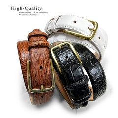 Andrew Men&rsquo;s Dress Belt Solid Brass Buckle (Gold) 34, Gold-alligator Tan