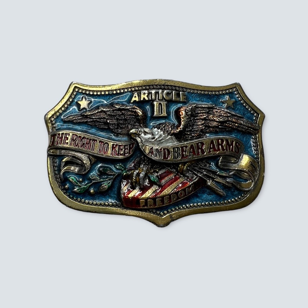 Article II The Right To Keep & Bear Arms Belt Buckle Eagle Shield Arrow USA Guns