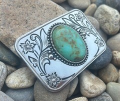 Turquoise Stone Western Belt Buckle Silver Plated Cowgirl Agate 1.5in Snap Fit