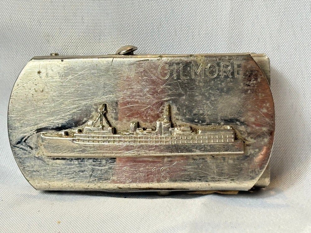 Vtg Naval USS HW Gilmore AS-16 Belt Buckle Fulton-Class Submarine Tender Japan