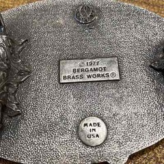 Vintage 1977 3D top water jumping Bass Pewter Gray Bergamot X-144 Belt Buckle
