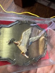 Fashionable Belt Buckle Ornate Mallard Duck Gold Tone Framed Hunting NICE