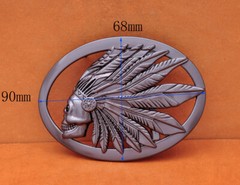 Heavy Duty Guncolor Southeast Tribal Indian Chief Head Leather Belt Buckle