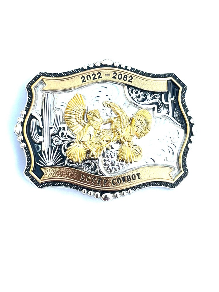 Western Buckle Gold Black Silver Roosters Cowboy 2 »Buckle Hebilla Vaquero Gallo