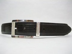 Sterling silver 925 buckle & loop, 44 grams w/Genuine Lizard 1.5  » belt U.S.A..