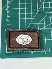 VTG Solid Brass Belt Buckle w/ Leather Native Made Polar Bear Scrimshaw Center