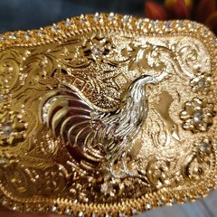 Rooster Cowboy Belt Buckle Western Hebilla Silver & Rosetone Rhinestone 4×3.5&Prime;
