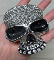 vintage Y2K belt buckle SKULL chrome metal STUDDED skeleton PUNK tripp hot topic