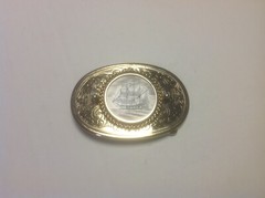 Gold Colored Belt Buckle With Sailing Vessel Artwork