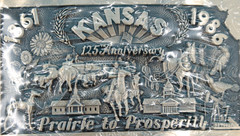 VTG 80s Kansas 125th Anniversary Commemorative Brass Belt Buckle 1861 1986