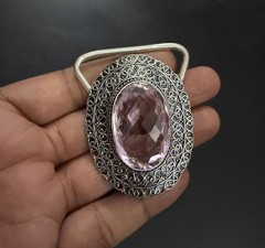 Pink Quartz Gemstone 925 Sterling Silver Handmade Belt Buckles Vintage Gift For