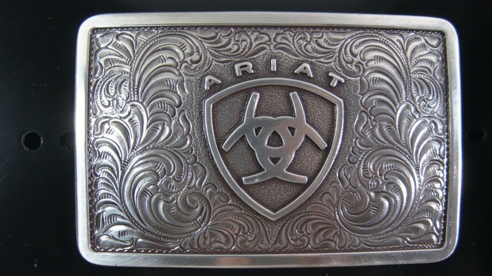 Ariat Western Belt Buckle Filigree Logo Rectangular Silver A37002