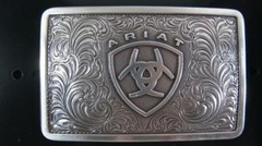 Ariat Western Belt Buckle Filigree Logo Rectangular Silver A37002