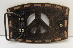 Peace Symbol Sign Rhinestone Bling Hole Border Hippy Silver Tone Belt Buckle