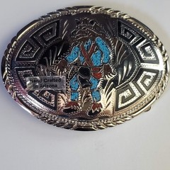 Handcrafted Arizona Faux Turquoise Chip Inlay Wolf Belt Buckle Silver Tone