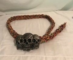 Triple Skull Belt Buckle Rasta 100% Natural Hemp Cord Braided Hemp Twine 50&Prime;