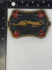 Vintage “Drawn By Ed Hardy In Seattle” Black Leather Belt Buckle w/ Roses –