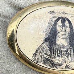 Vintage Etched Resin Buckle Native American Gold Tone Baron Buckles