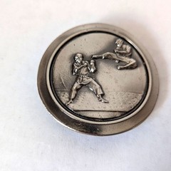Vintage 1970s Pewter Round Martial Arts Karate Belt Buckle