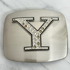 Rhinestone Studded Y Letter Initial Monogram Silver Tone Belt Buckle