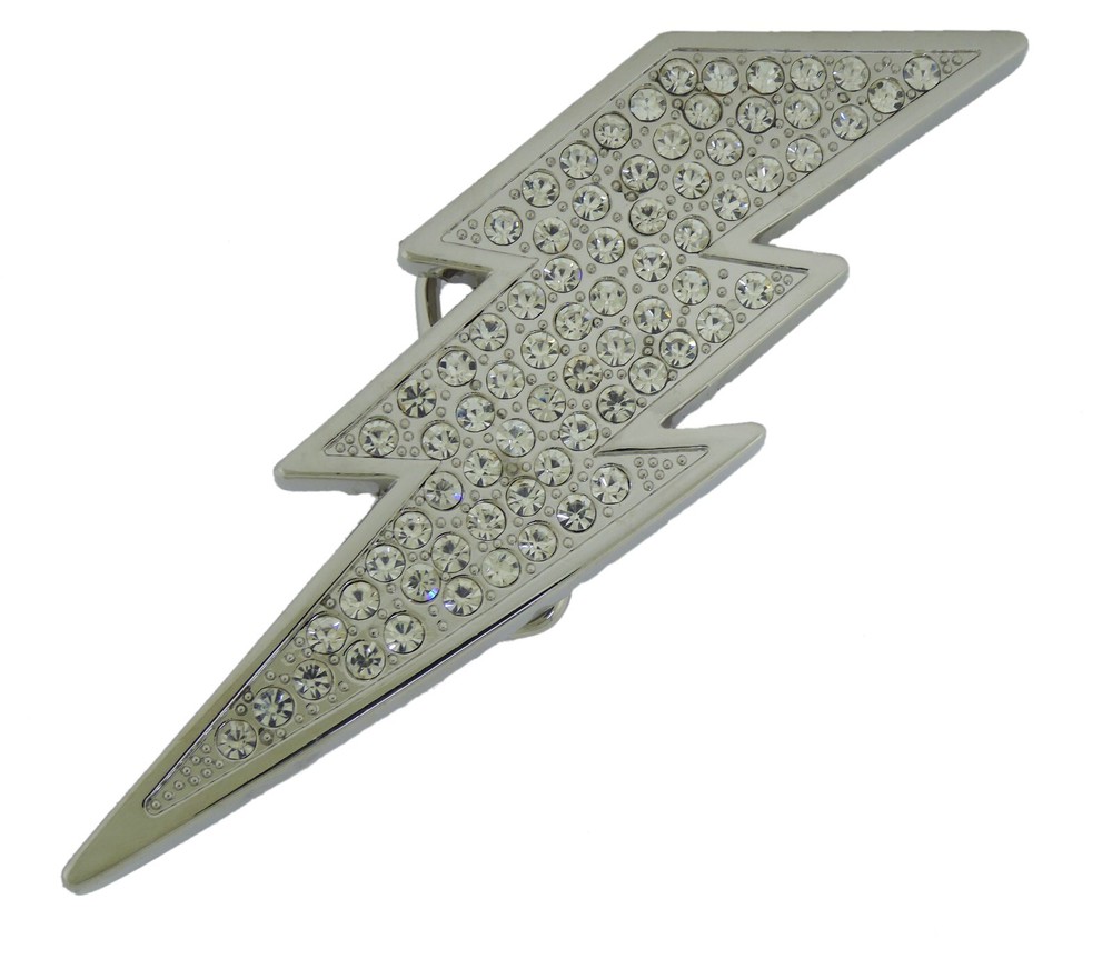 New Lightning Bolt Belt Buckle Ice Style Flash Silver Metal Rhinestone Men Women