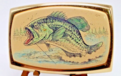 Solid Brass Scrimshaw style Bass belt buckle