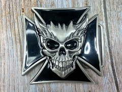 Devil Skull Maltese Cross Enamel Gothic Punk Pewter A-9 Siskiyou Belt Buckle