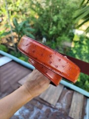 3.8CM Cognac 100% Genuine Ostrich Leather Skin Men Belt Buckle- Handmade