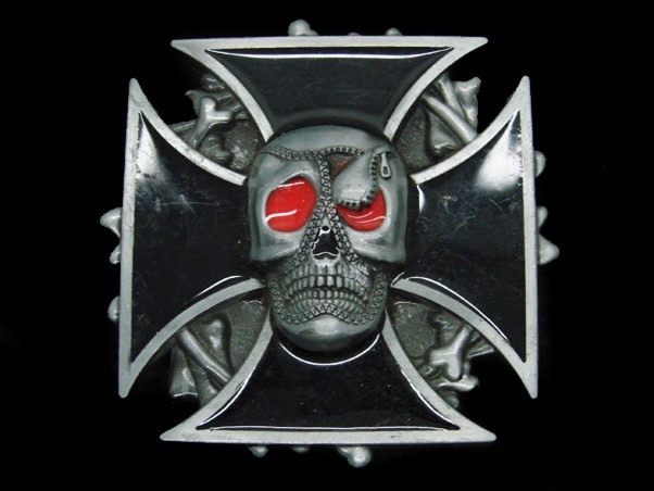 TC03173 REALLY NICE **SKULL & IRON CROSS** FANTASY ART PEWTERTONE BELT BUCKLE