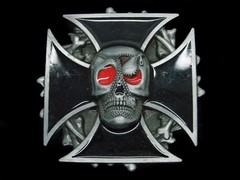 TC03173 REALLY NICE **SKULL & IRON CROSS** FANTASY ART PEWTERTONE BELT BUCKLE