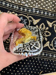 Western Buckle Gold Black Silver Rooster Cowboy 2 »Buckle Hebilla Vaquero Gallo