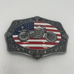 American Flag Belt Buckle Motorcycle Skulls Stars & Stripes Antique Silver