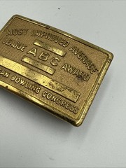 Vintage ABC Bowling League Award Brass Belt Buckle Most Improved Average