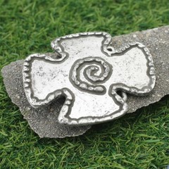 Medieval Style Metal Cross Belt Buckle with Spiral Motif V. Antique Silver