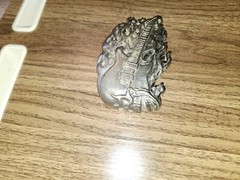 Skull Guitar Flame Belt Buckle 4 3/8&Prime; x 2 3/4&Prime; Heavy Metal Rock N Roll