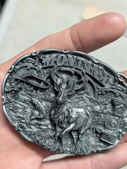 vintage MONTANA belt buckle ELK heavy pewter WESTERN train FLY FISHING siskiyou