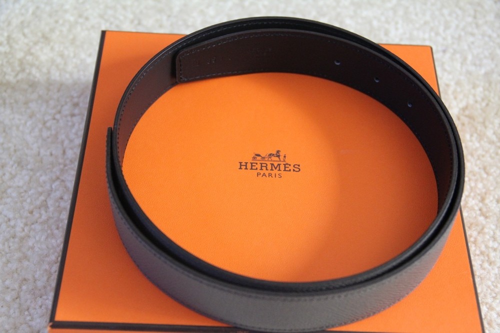 100% Authentic Hermes Black/Etan Epsom&Swift Leather Belt 32 MM – size 85