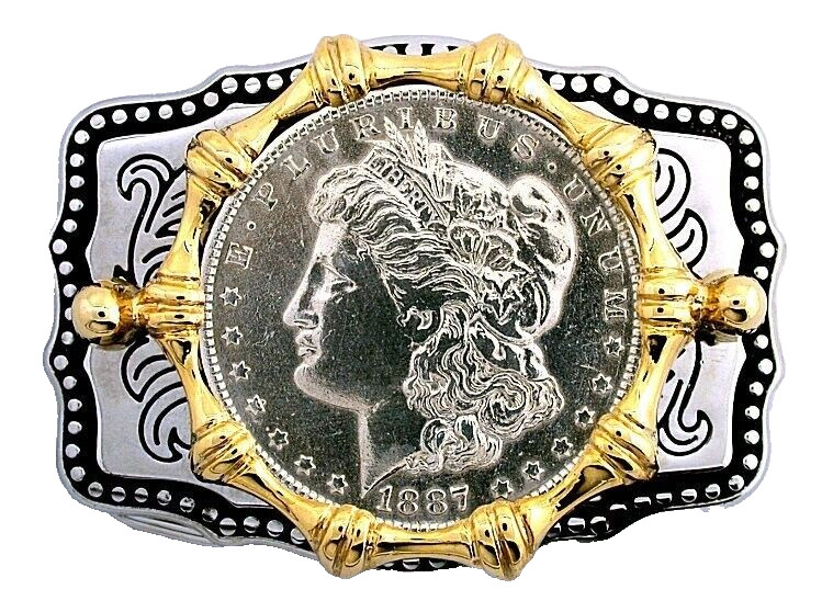 Silver Color Southwest 2 1/2 Inch 1887 Morgan Silver Dollar Belt Buckle EBS9382