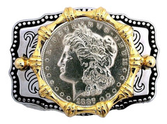 Silver Color Southwest 2 1/2 Inch 1887 Morgan Silver Dollar Belt Buckle EBS9382