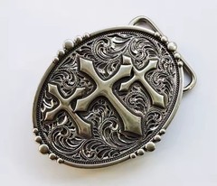 Praying Cross Western Belt Buckle Antique Silver Finish Metal