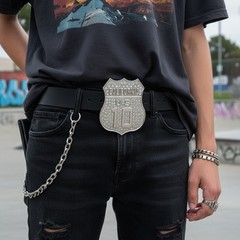 Men Silver Bling Metal Belt Buckle California State US 10 Freeway Big Statement