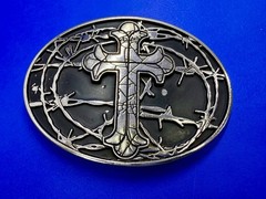Iron Cross Barbed Wire Religious Gothic Punk Bikers Chrome Brand Belt Buckle