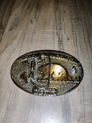 Beaver Buckle Co Handcrafted Gold Toned Horse Equine Resin Belt Buckle USA