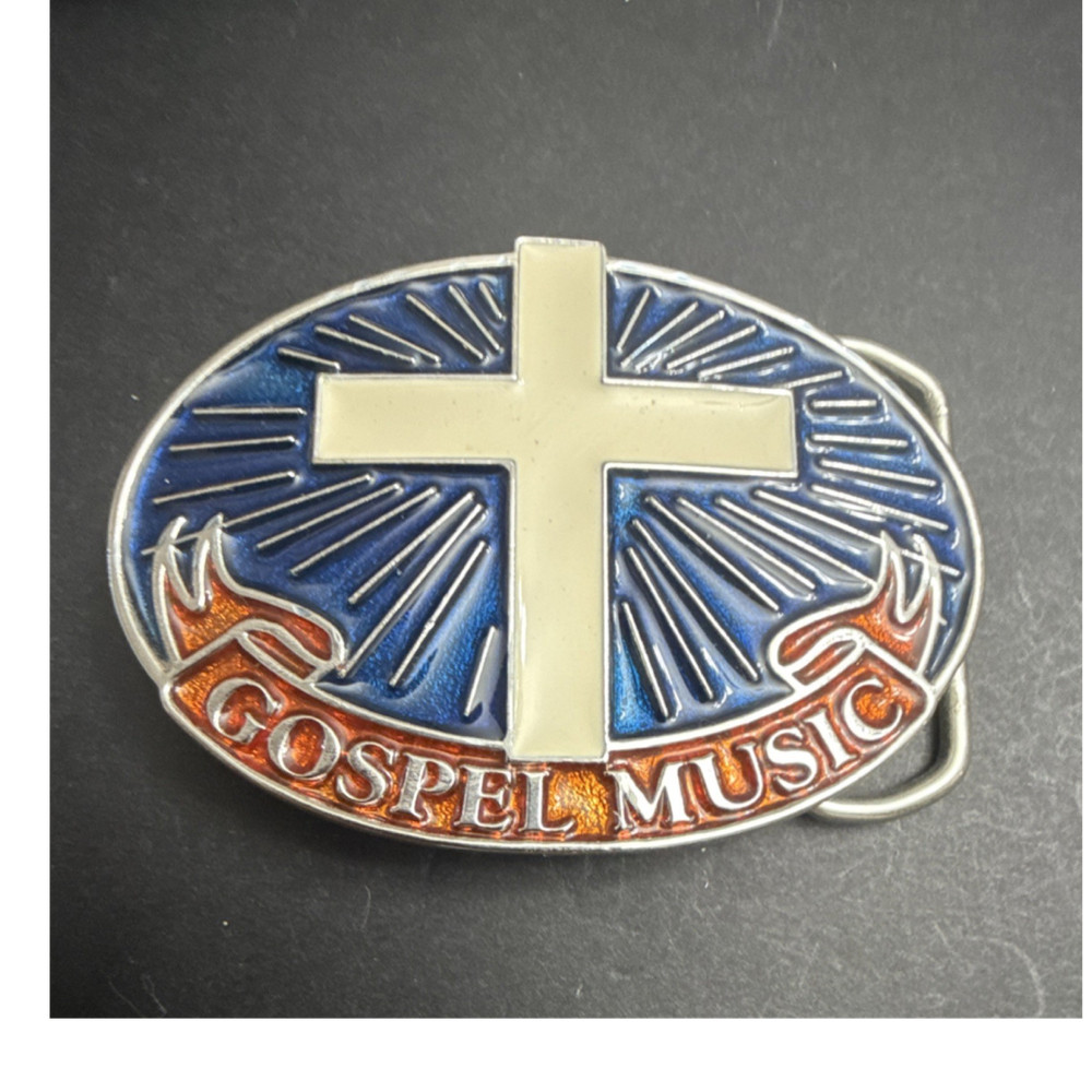 Gospel Music Cross Blue Orange Metal Belt Buckle 2451
