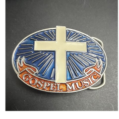 Gospel Music Cross Blue Orange Metal Belt Buckle 2451