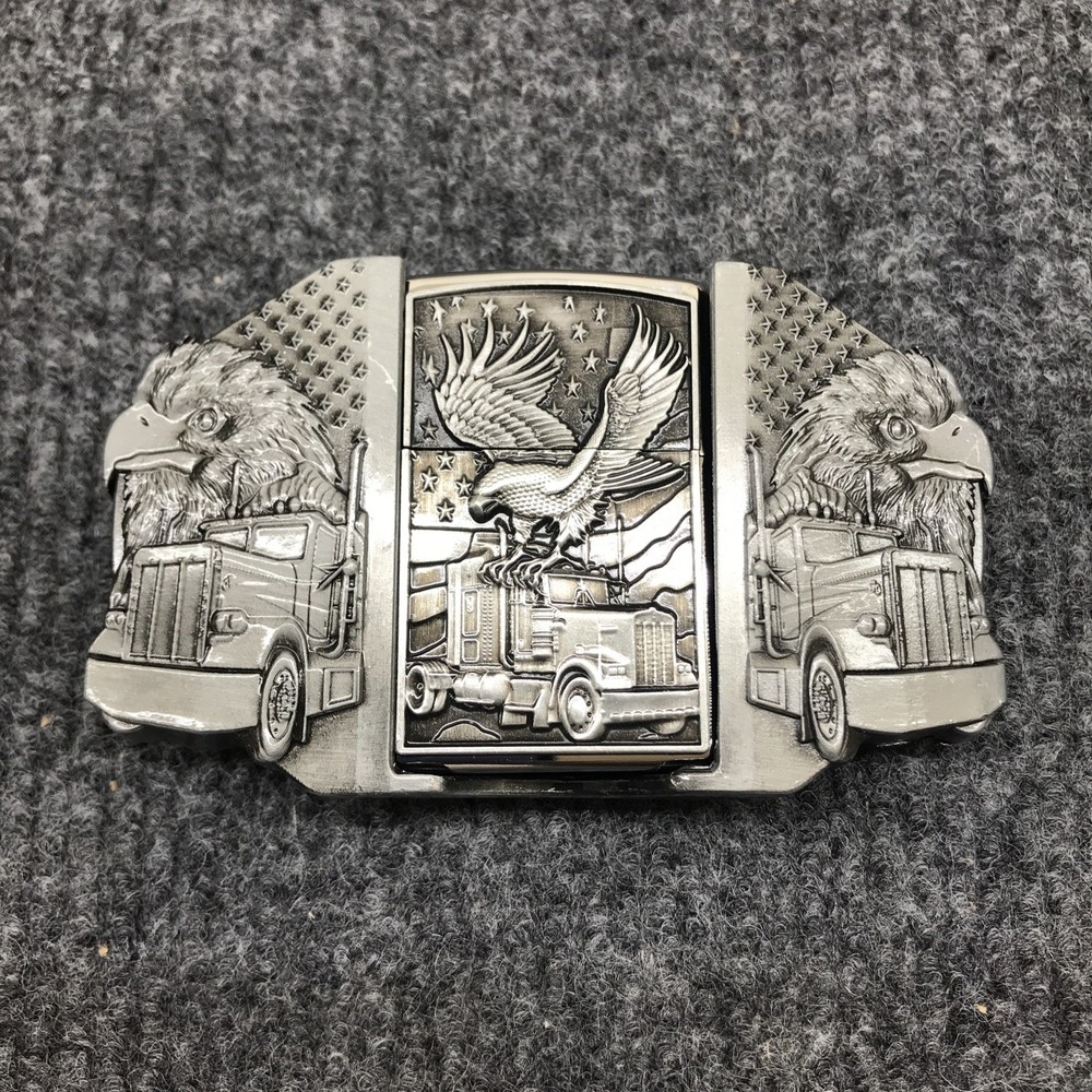 Antique Brushed Eagle Truck Belt Buckle Lighter Holder, Stock in US