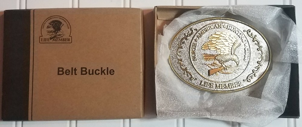 North American hunting club belt buckle life member