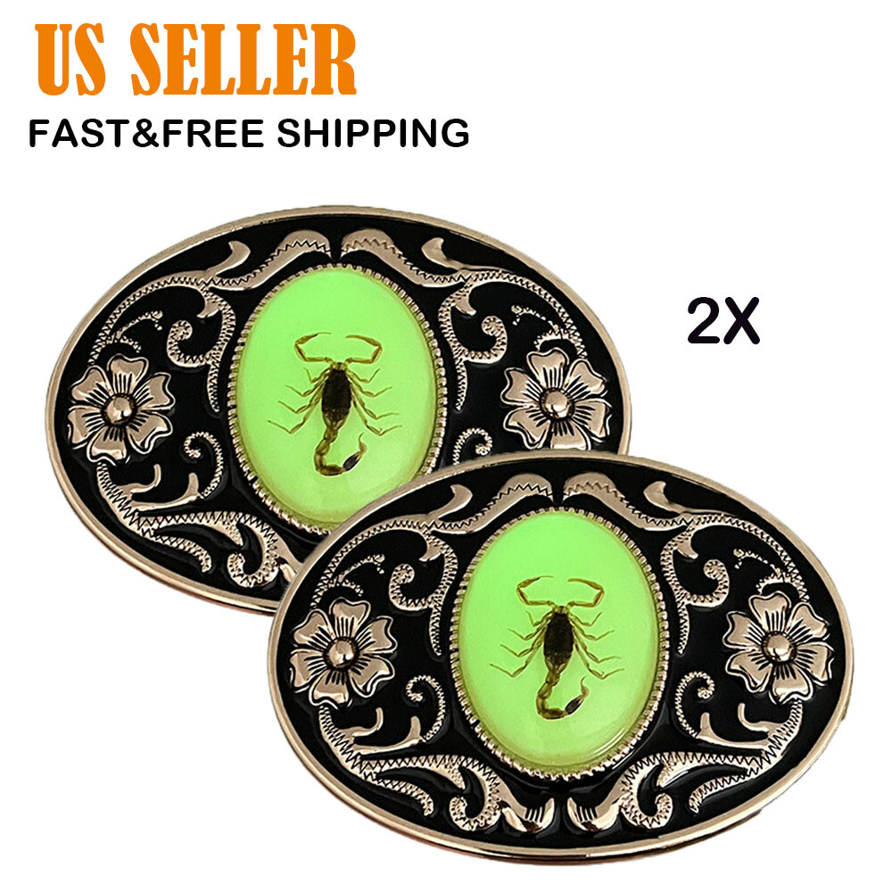 2pcs Belt Buckle Men Luminous 3D Scorpion Western Cowboy Belt Buckle Unisex NEW