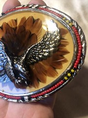 Vintage SSI Diamondback Rattler Eagle USA Belt Buckle Eagle Feathers Beads
