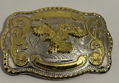Men&rsquo;s Western Belt Buckle Gold Silver Tone 3D Flying Eagle Cowboy Rodeo Trophy